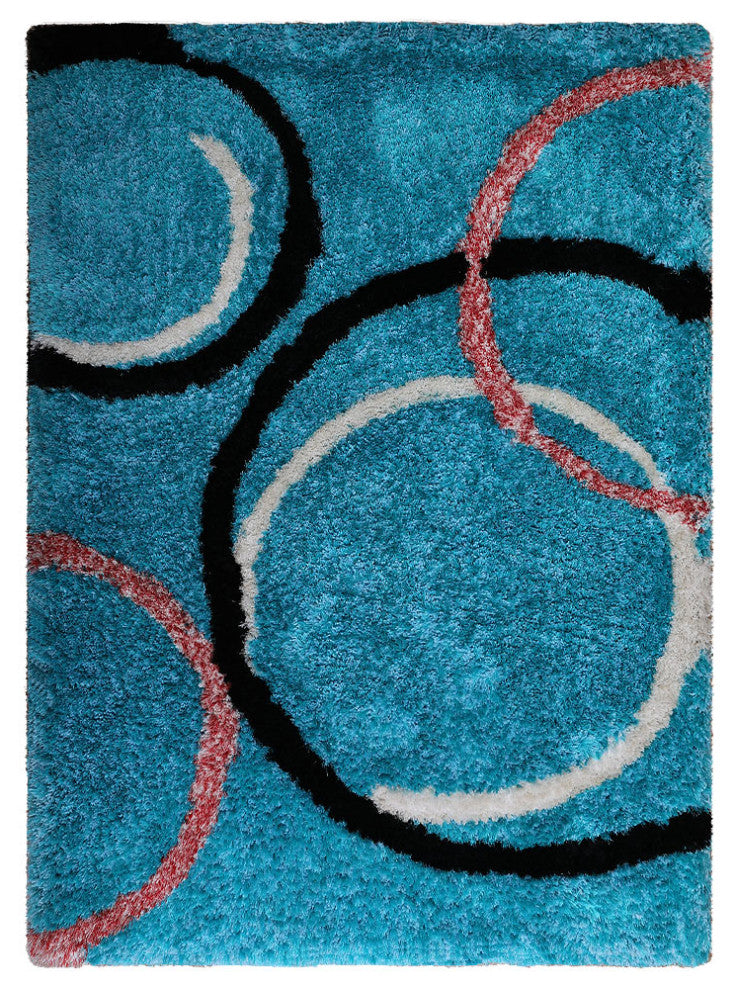 Hand Tufted Shag Polyester Area Rug Geometric Turquoise K00021, [Rectangle] 8'x10'