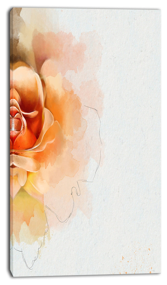 Orange Rose Flower Watercolor, Flower Artwork on Canvas, 16"x32"