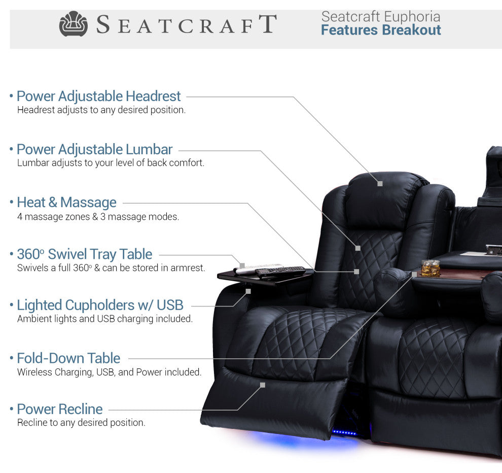 Seatcraft Euphoria Home Theater Seating, Black, Sofa