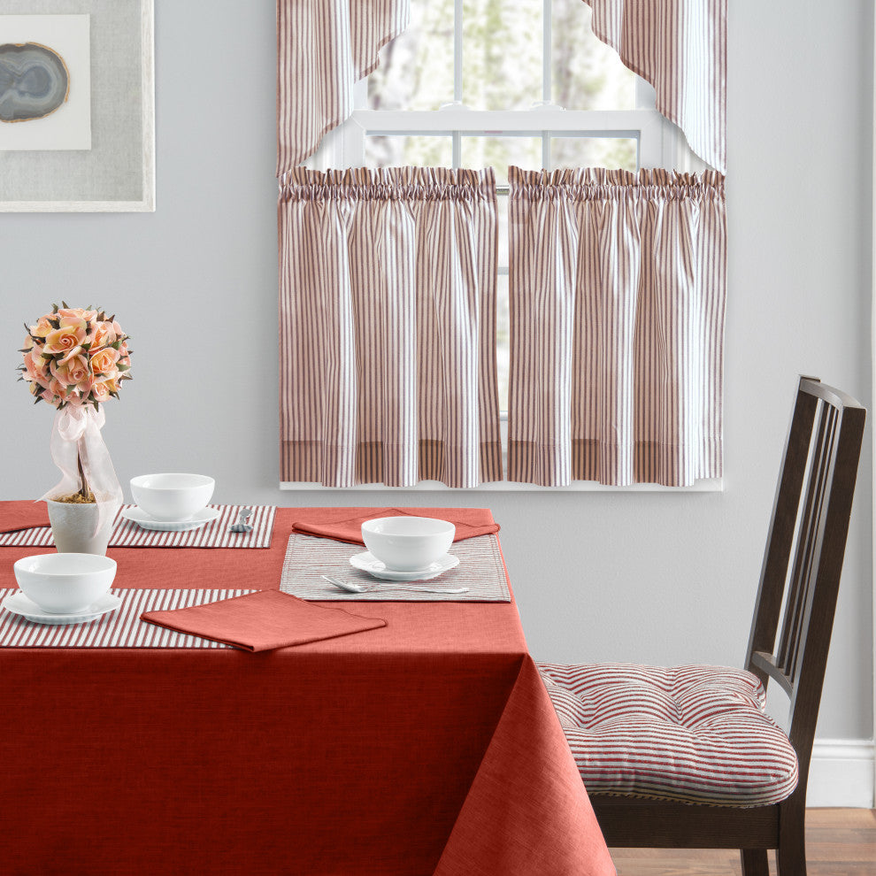 Plaza Stripe Tailored Tiers, Brick, 56"x24"