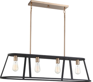 Chassis Four Light Island Pendant, Copper Brushed Brass / Matte Black