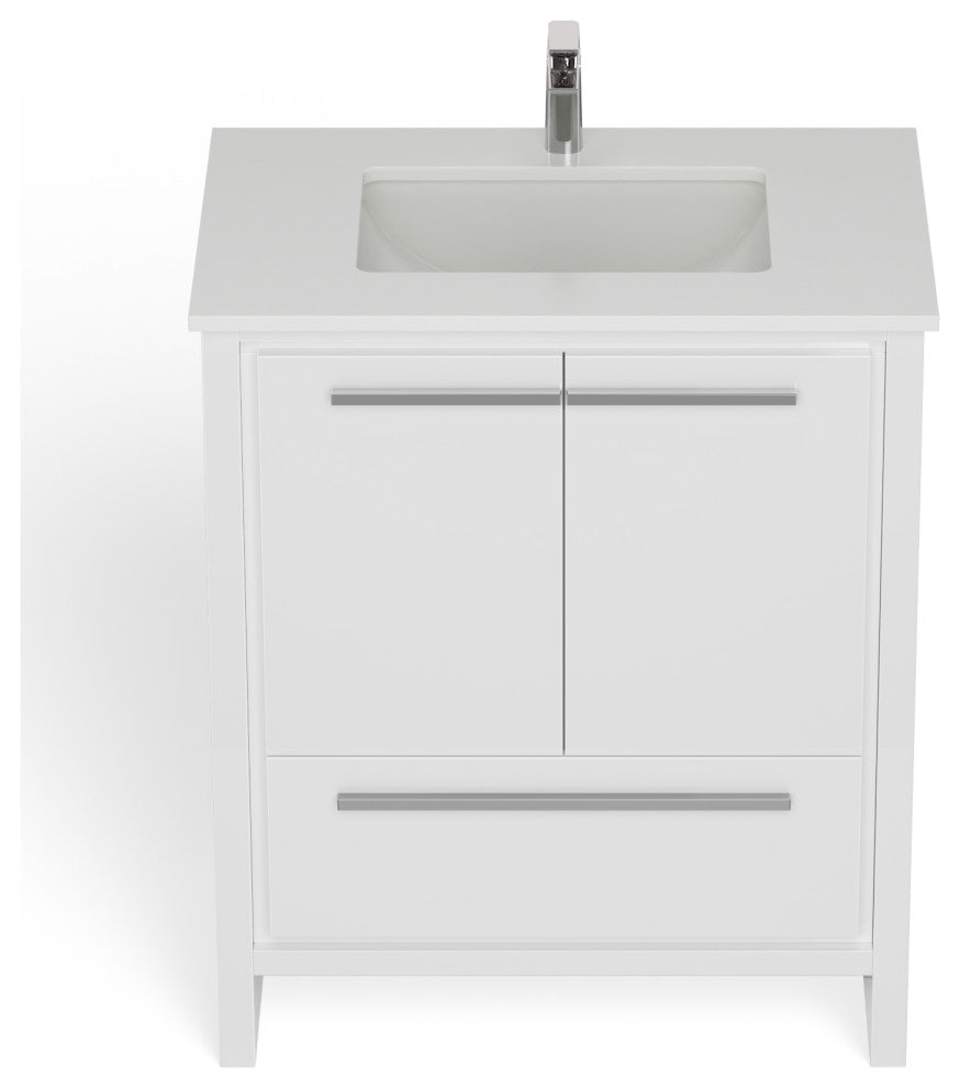 Esconde Bath Vanity, High Gloss White, 30", Single Sink, Freestanding