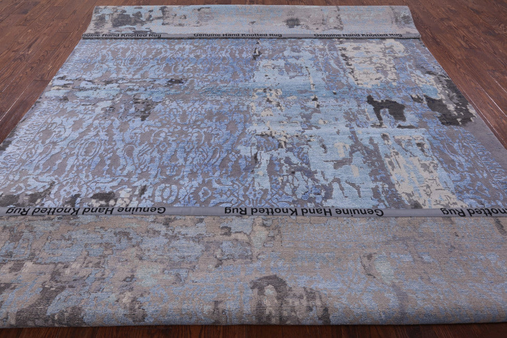 8' 9" X 12' 1" Wool and Silk Modern Handmade Rug Q7241