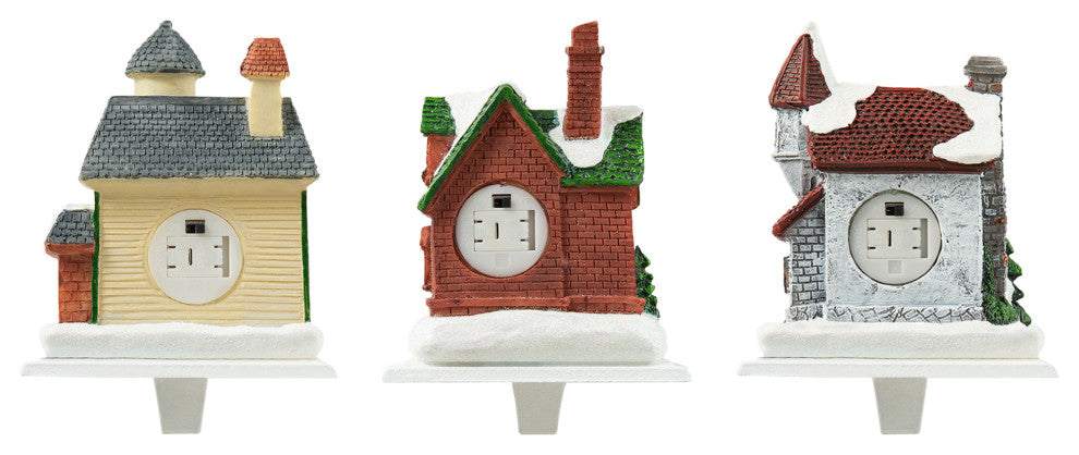 3-Piece Set Lighted Resin House Stocking Holder