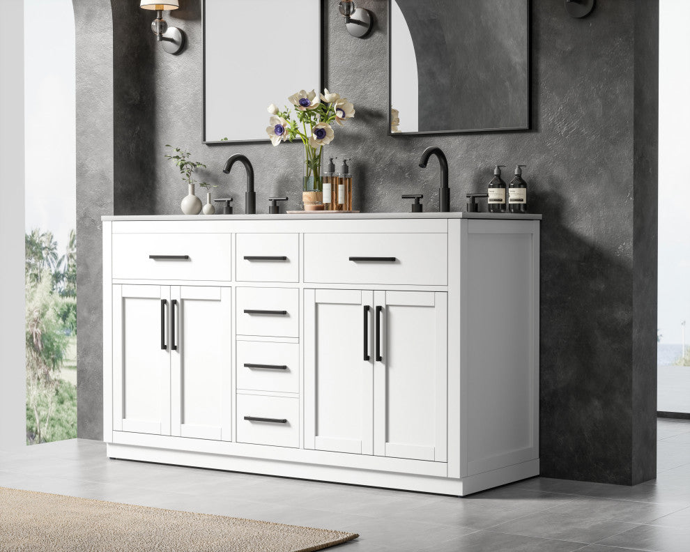 Home Living 60" Double Bathroom Vanity, White