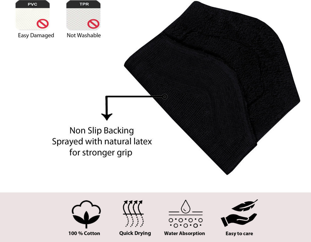 Waterford Collection Tufted Bath Rug, 3-Piece Set With Runner, Black