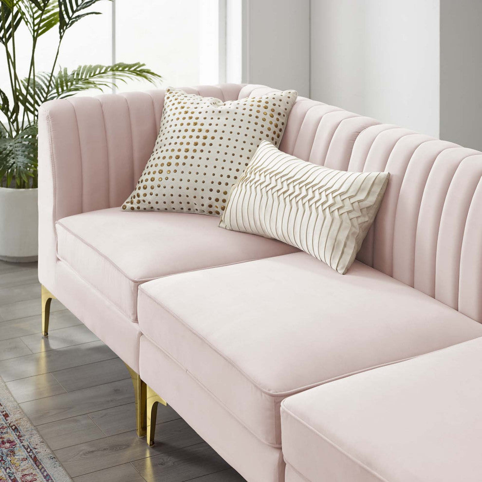 Tufted Sofa, Velvet, Pink, Modern, Living Lounge Room Hotel Lobby Hospitality