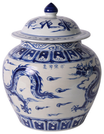 B&W Ginger Jar W/ Dragon Motif