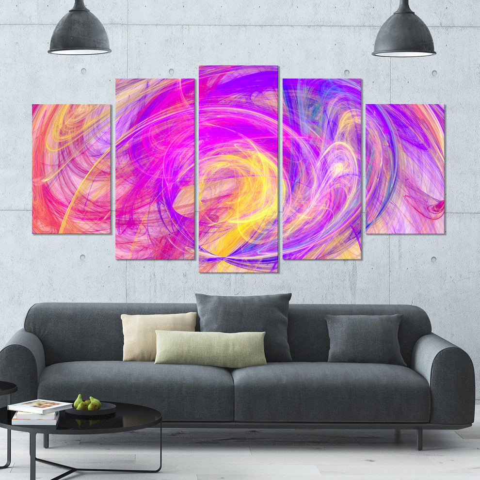 Purple Mystic Psychedelic Texture, Contemporary Art on Canvas, 60"x32", 5 Panels