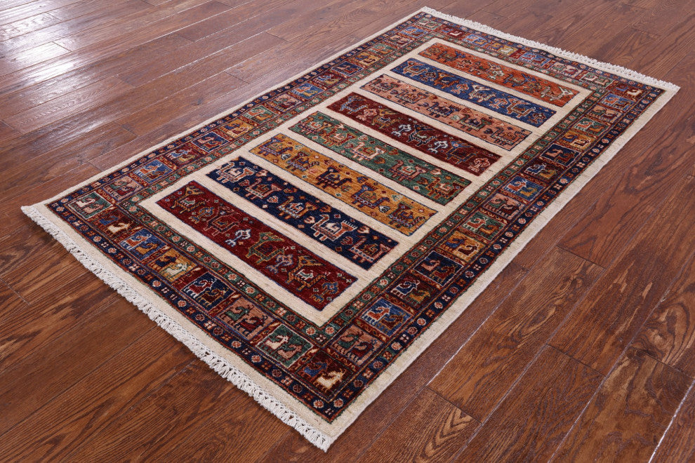 Tribal Persian Gabbeh Handmade Wool Rug 3' 4" X 5' 6" Q11339