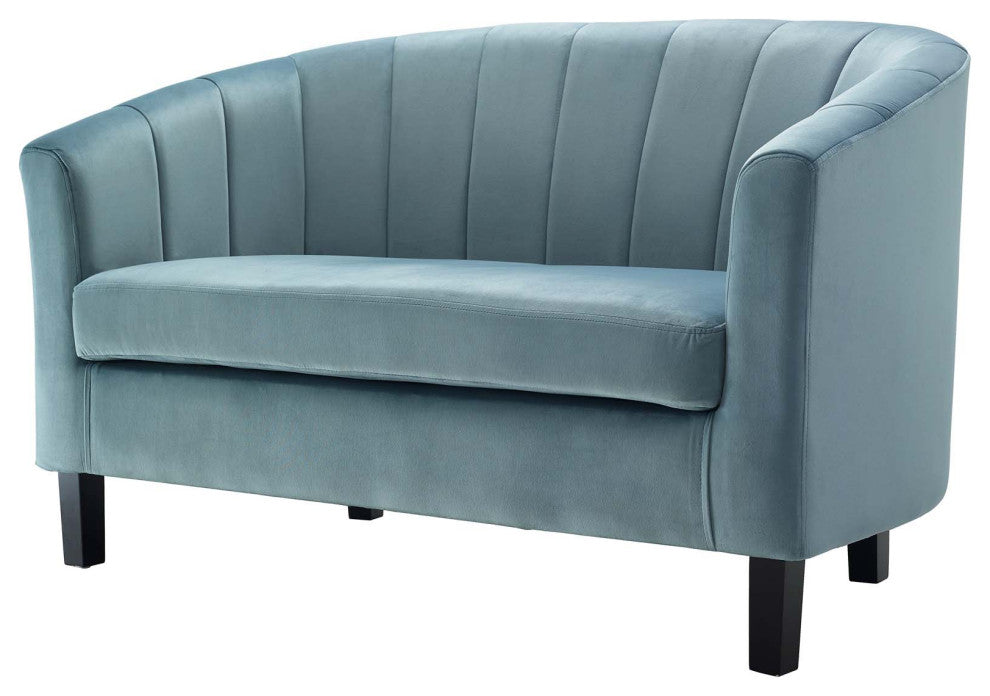 Tufted Armchair and Loveseat Sofa Set, Velvet, Blue, Modern, Lounge Hospitality
