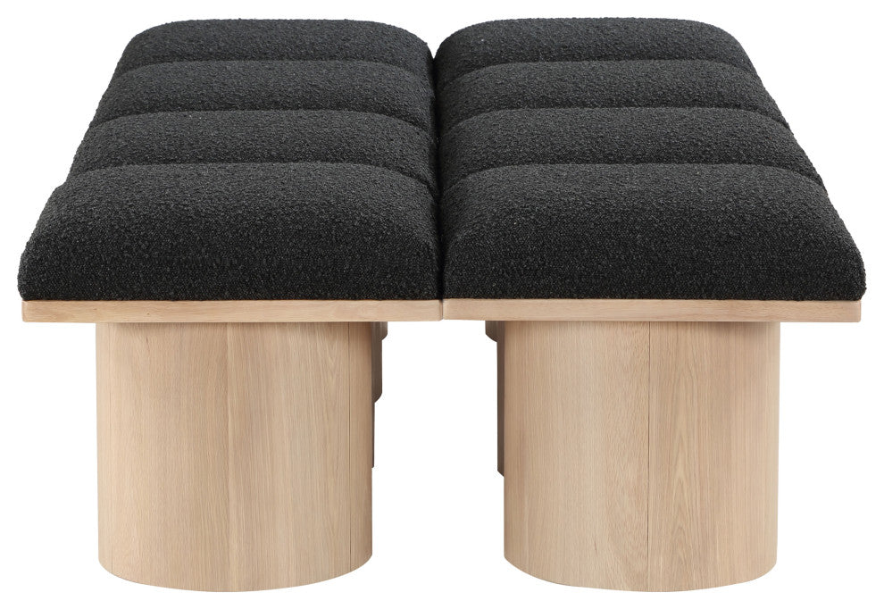 Pavilion Boucle Fabric Upholstered 8-Piece Modular Bench, Black, Natural Finish