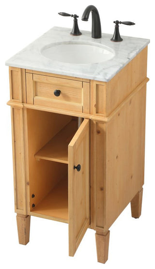 Home Living Vanity with Carrara White Marble Countertop, Natural Wood, 18", Single Sink