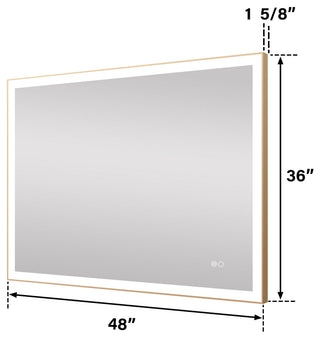 Framed LED Lighted Bathroom Vanity Mirror With Defogger, Gold, 48"x36"