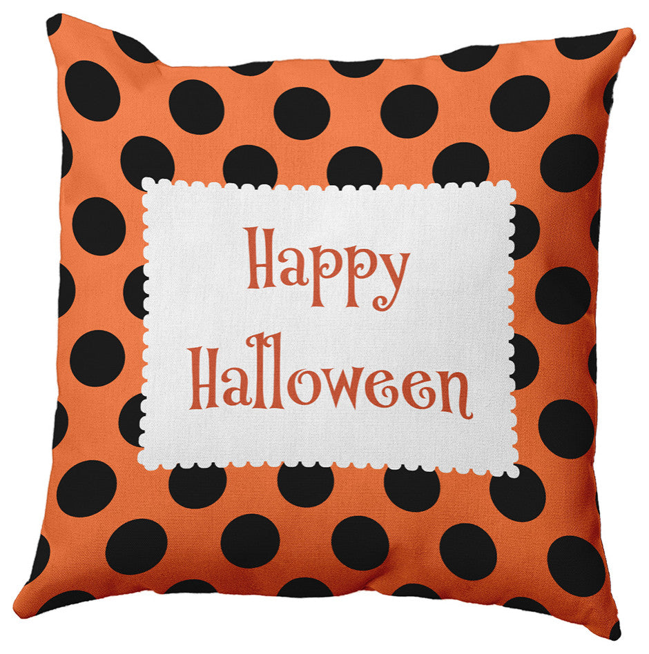 Happy Halloween Dots Accent Pillow, Traditional Orange, 18"x18"
