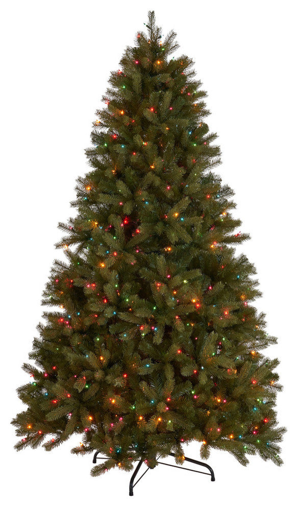 7.5' Mixed Spruce Artificial Christmas Tree, Pre-Lit Multi-Colored