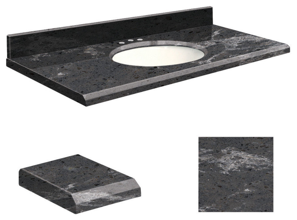 Quartz 25"x19" 1 Sink Vanity Top, White Bowl, Milky Way, 8" Offset