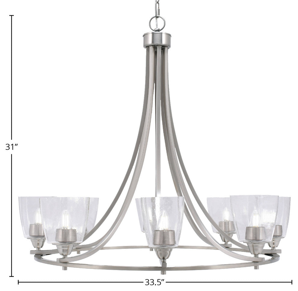 Paramount 8-Light Chandelier, Brushed Nickel, 4.5" Clear Bubble Glass