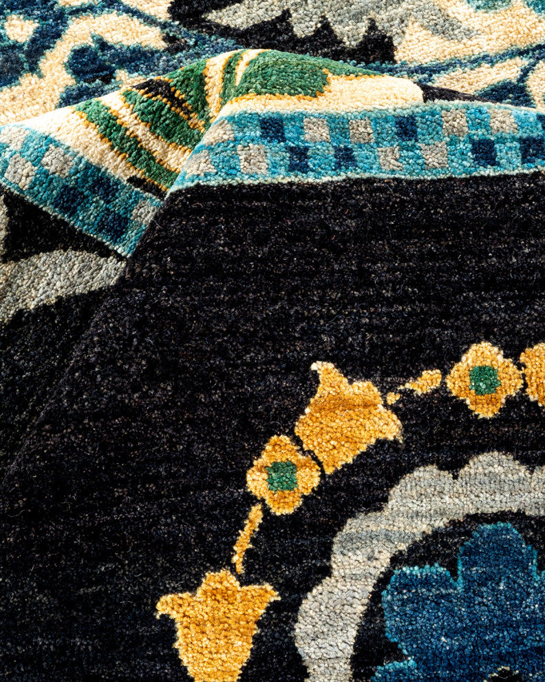 Suzani, One-of-a-Kind Hand-Knotted Area Rug  - Black, 12' 2" x 17' 7"