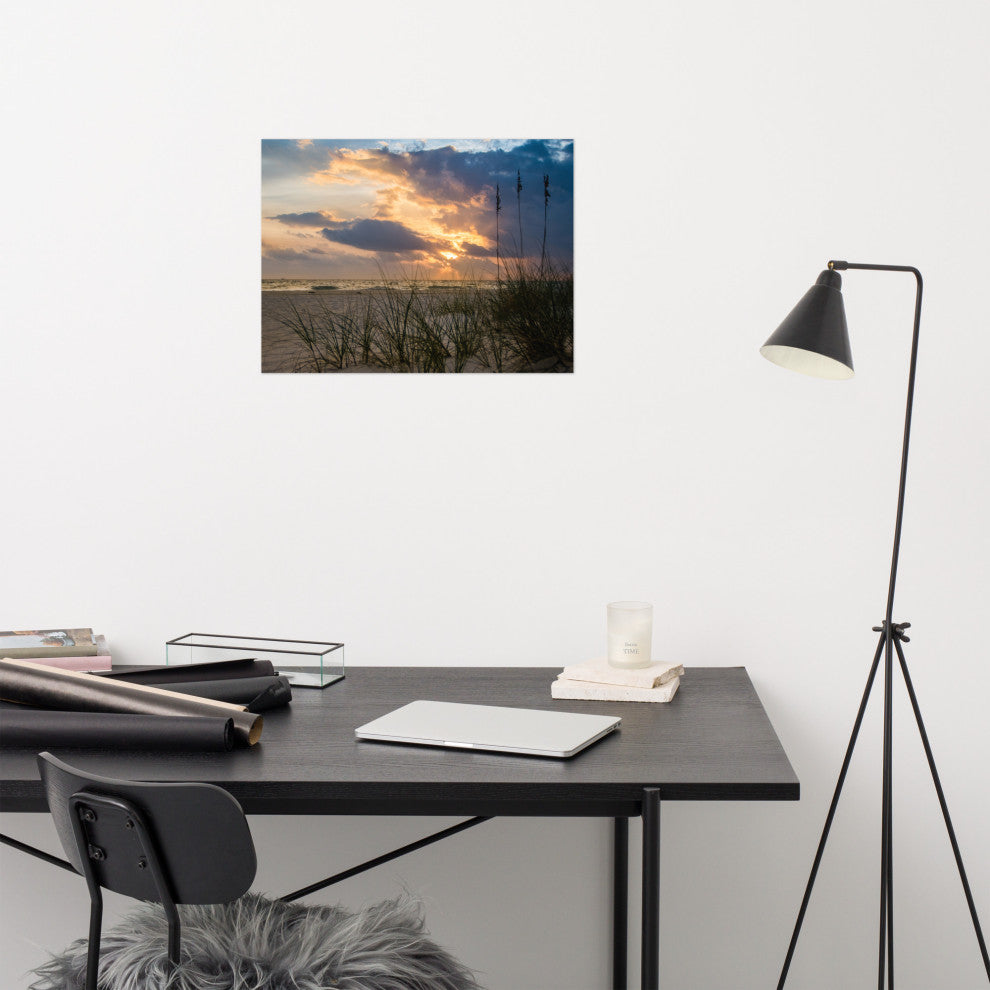 Coastal Style Wall Decor: Anna Maria Island Cloudy Beach Sunset 2 Print, 18" X 24"