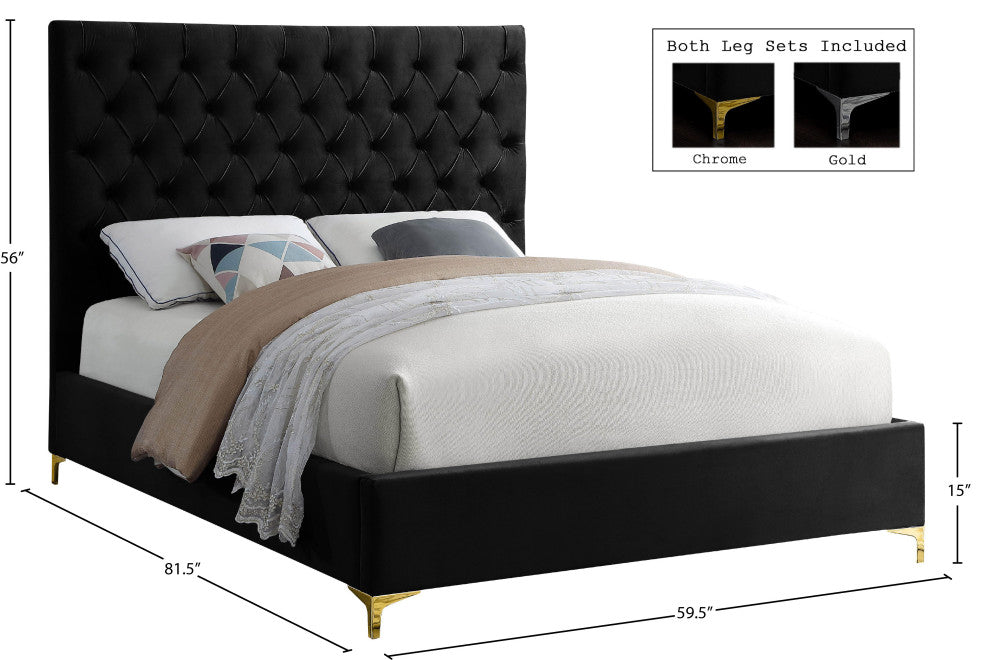 Cruz Velvet Upholstered Bed, Black, Full