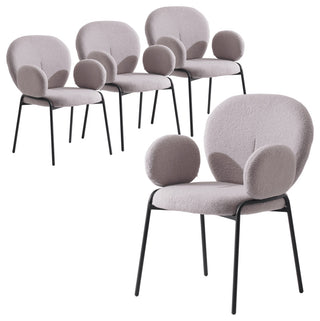 Celestial Boucle Dining Chairs Upholstered With Iron Legs Set of 4, Grey