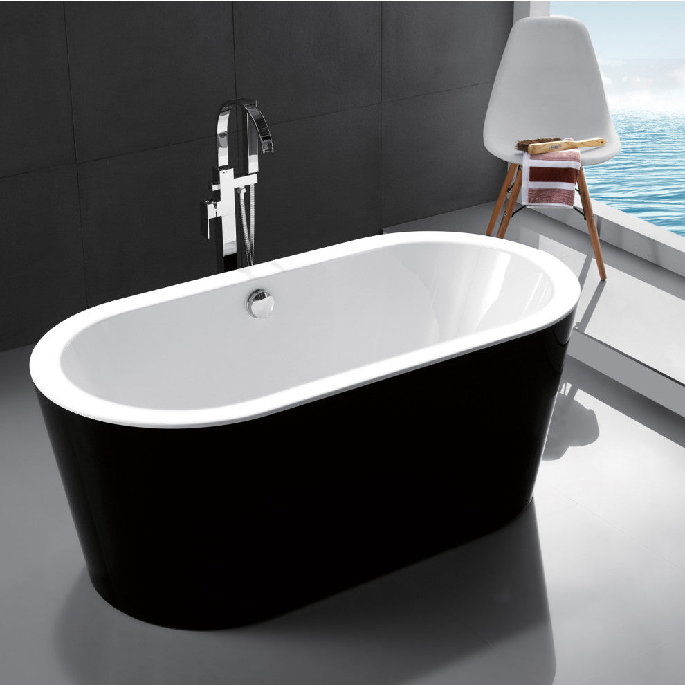 59" Acrylic Roll-Top Flatbottom Non-Whirlpool Bathtub, Black