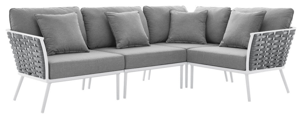 Outdoor Patio Aluminum Outdoor Patio Aluminum Large Sectional Sofa, White Gray