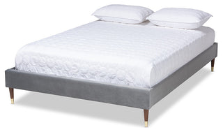 Charcoal Velvet Full Size Platform Bed Frame With Gold-Tone Leg Tips