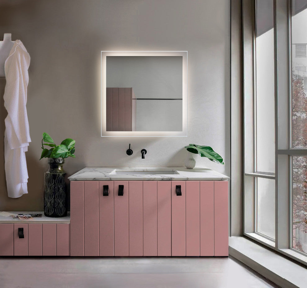 LED Lighted Bathroom Mirror Wall Mount With Defogger, 36"x36"