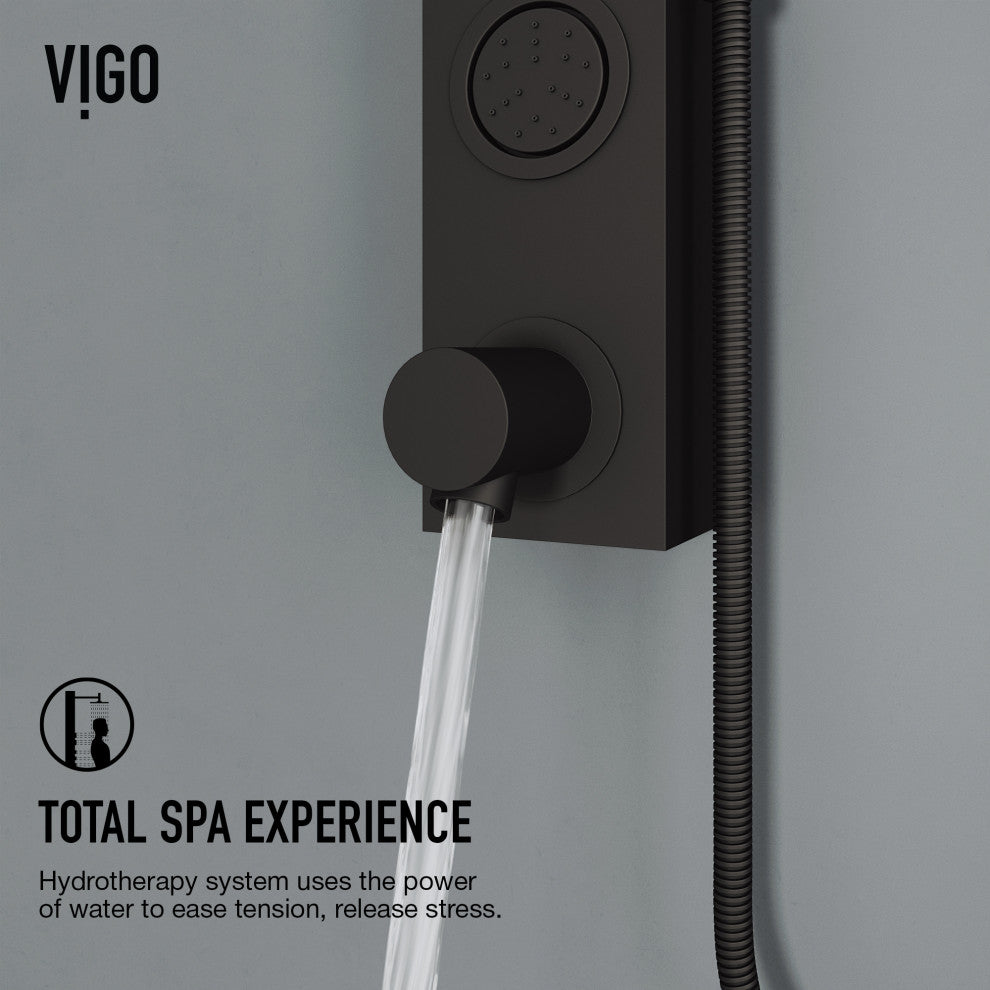 Bowery 58" H x 4" W 4-Jet Shower Panel with Round Shower Head and Tub Filler, Matte Black