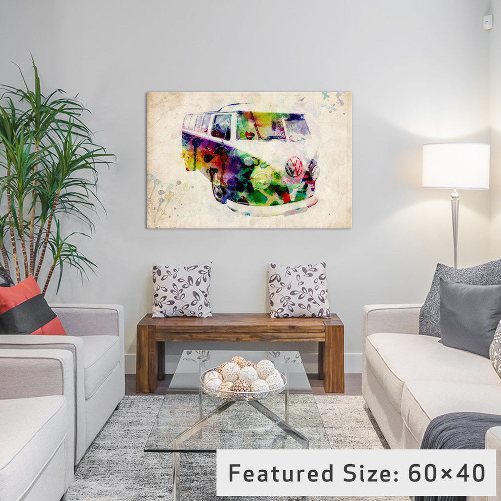 "Vw Camper Van, Urban" Wrapped Canvas Art Print, 26x18x1.5