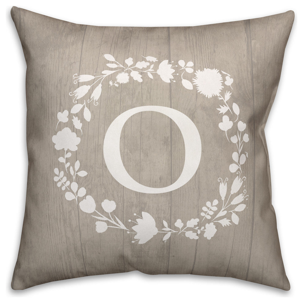 O Rustic Wreath Monogram Spun Poly Pillow, 18x18