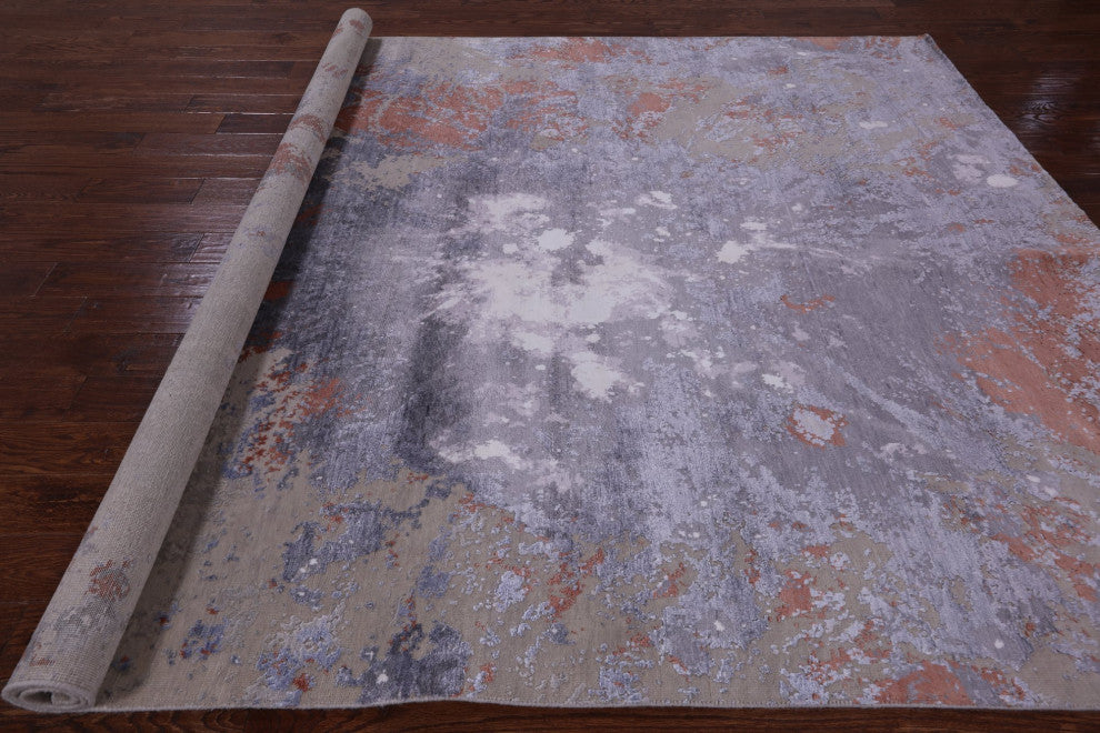 8' 0" X 9' 10" Handmade Wool and Silk Abstract Area Rug Q6169
