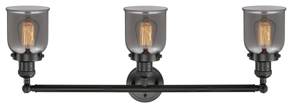 Small Bell 3-Light Bath Fixture, Smoked Glass, Matte Black
