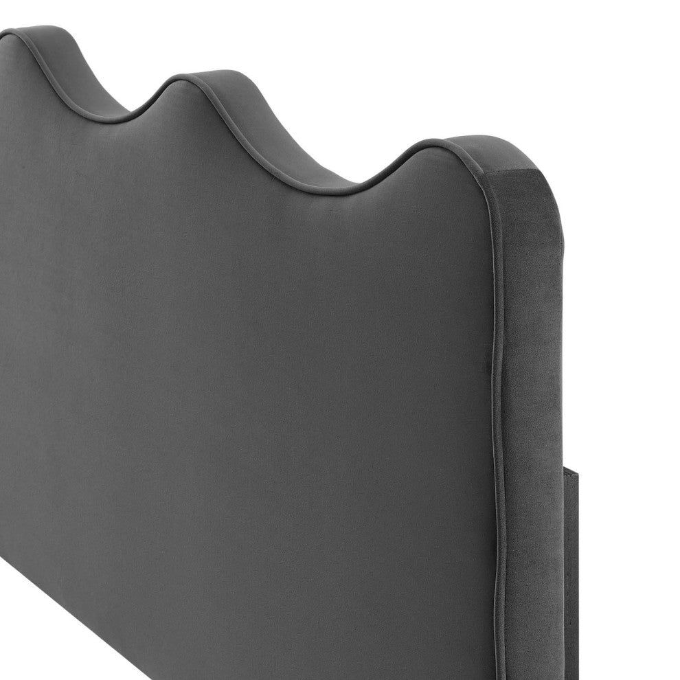 Headboard, Full Queen Size, Velvet, Dark Gray, Modern Contemporary, Bedroom