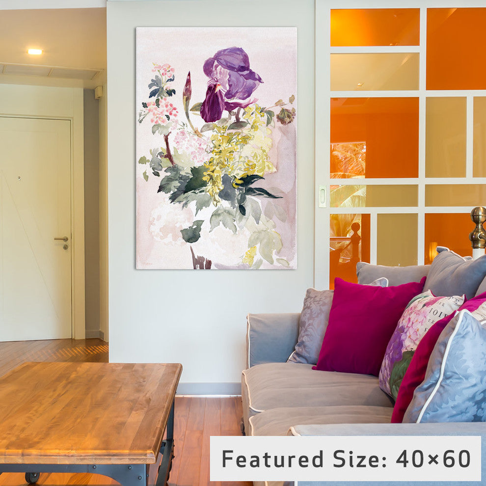 "Flower Piece With Iris, Laburnum, And Geranium" Wrapped Canvas Print, 26x18x1.5