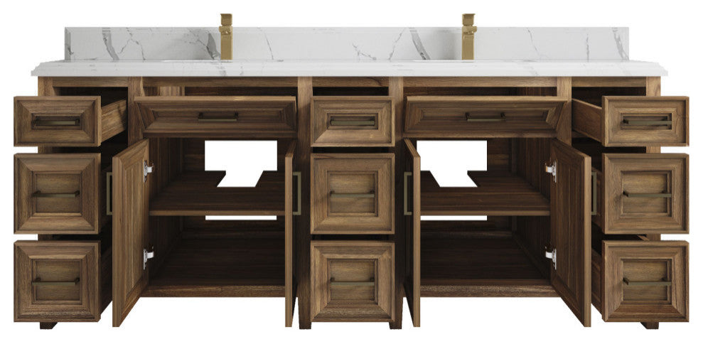 Santa Monica 84 Double Sink Bath Vanity in Graywashed Teak 1.5" Calacatta Laza