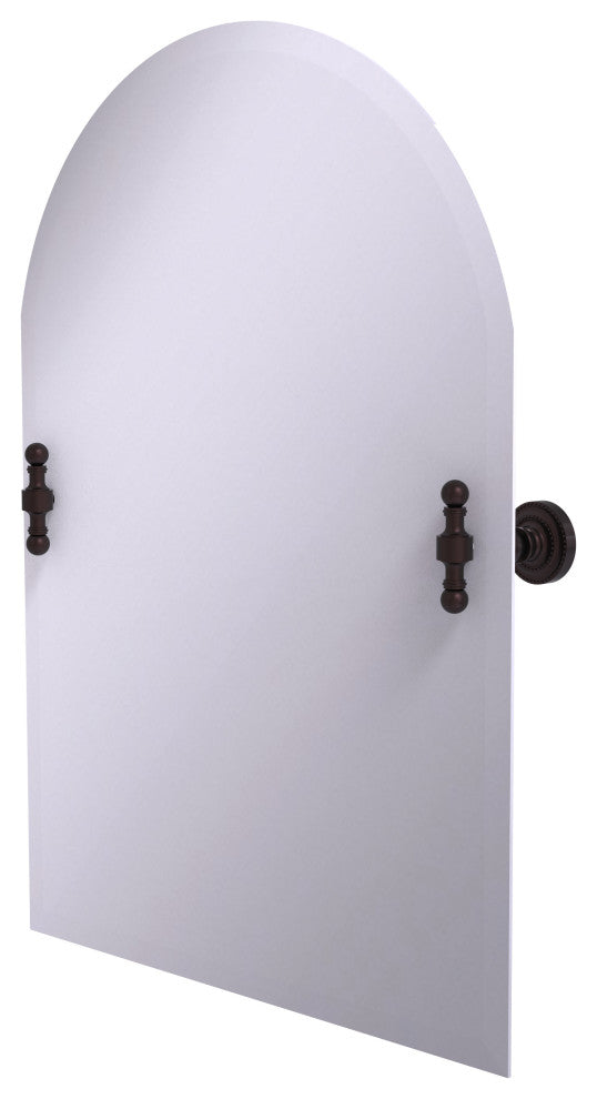 Frameless Arched Top Beveled Edge Tilt Mirror, Antique Bronze