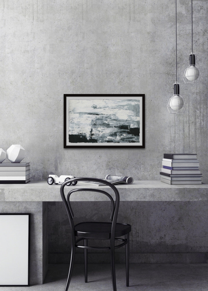"Black and White Smudges III" Framed Painting Print, 12"x8"