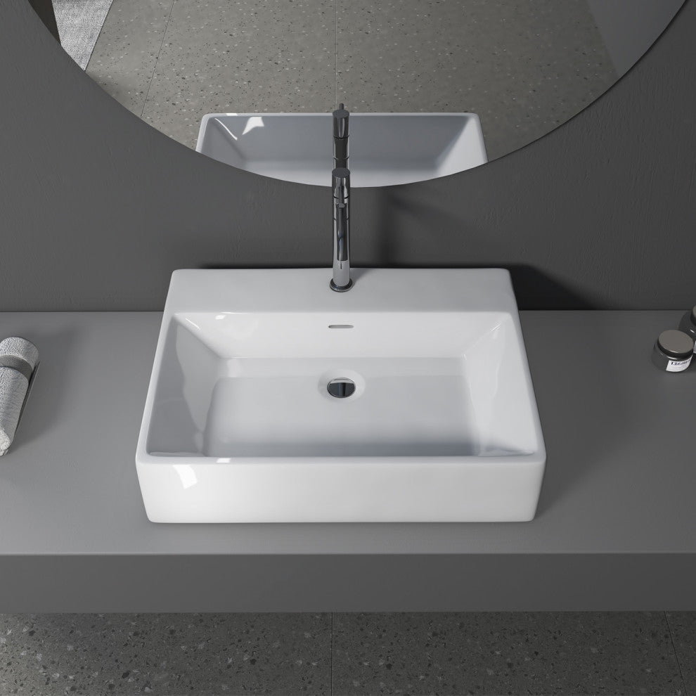 24x16.5" Rectangular White Ceramic Vessel Bathroom Vessel Sink
