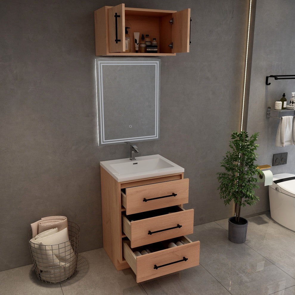 Victoria 24" Solid Wood Bath Vanity, Overhead Cabinet, Red Oak