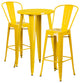 24'' Round Yellow Metal Indoor-Outdoor Bar Table Set With 2 Cafe Barstools