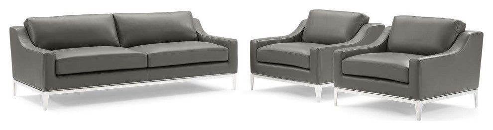 Harness 3 Piece Stainless Steel Base Leather Set - Gray