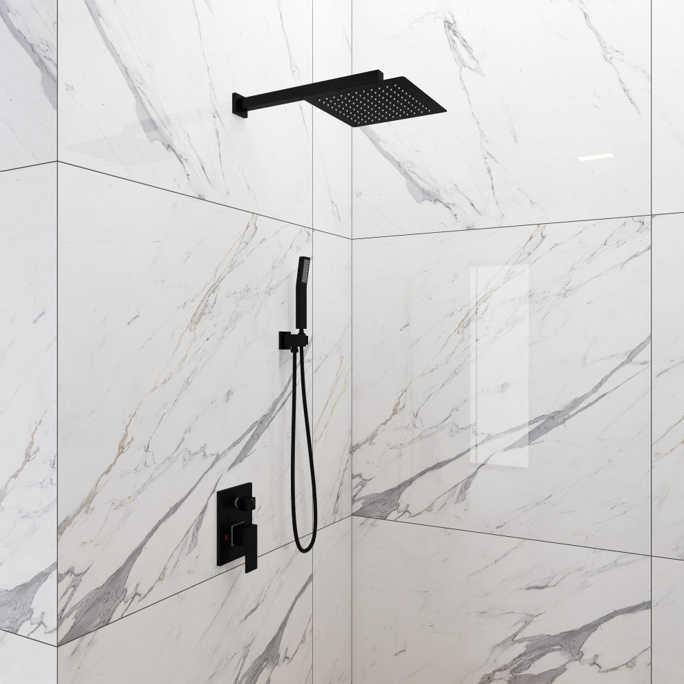 Wall Mount Shower Faucet With Rough-In Valve, Matte Black