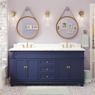 Elizabeth 72" Double Bathroom Vanity, Royal Blue, Carrara Marble