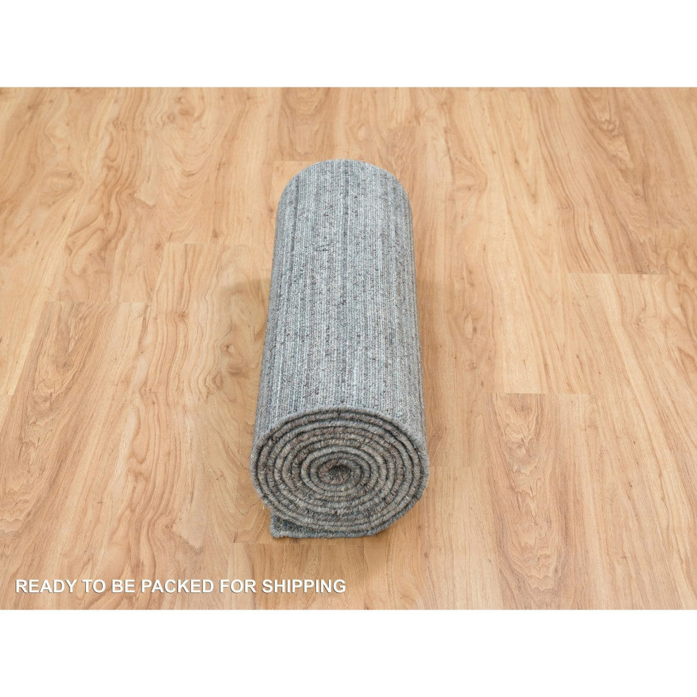 Coin Gray Wool Hand Loomed Modern Striae Design Runner Oriental Rug 2'7"x14'