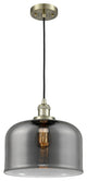 1-Light Large Bell 12" Pendant, Antique Brass, Glass: Plated Smoked