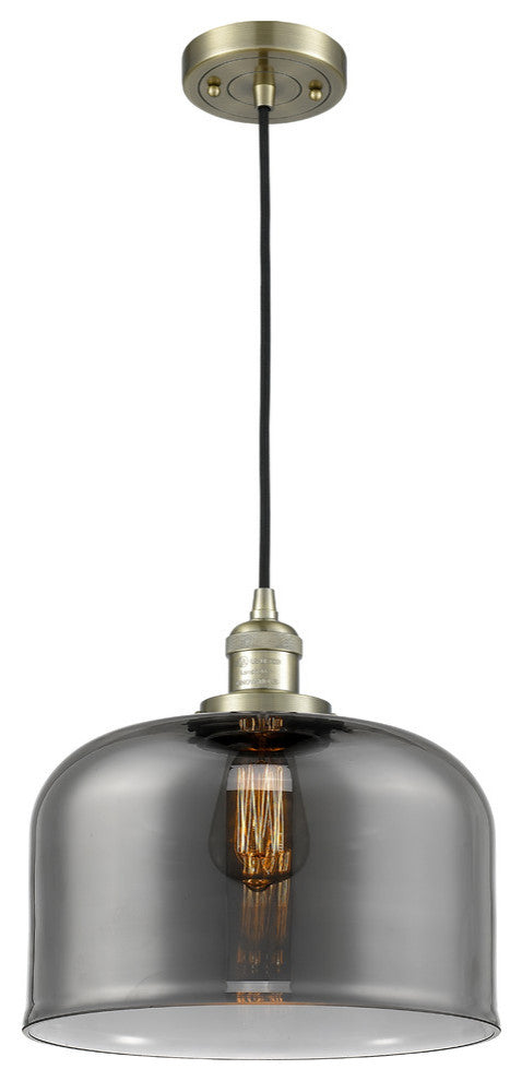 1-Light Large Bell 12" Pendant, Antique Brass, Glass: Plated Smoked