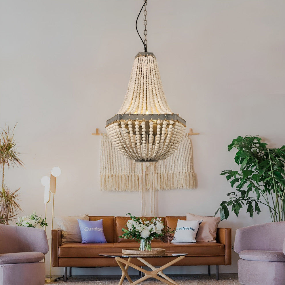 Couvin | Retro Wooden Beads Chandelier for Living Room, Empire Medium